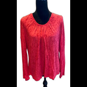 Daisy Fuentes Pullover Blouse Size PXL Top Orange Rounded Neckline + Stretch
